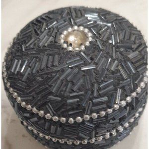 Beaded Trinket Box With Felt Bottom And Inside Box Is Metal Covered With...